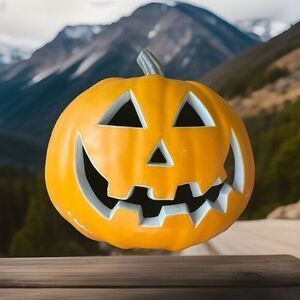 Halloween Jack-O-Lantern Light-Up Hard Plastic Pumpkin No Light Cord 10"‎ Tall